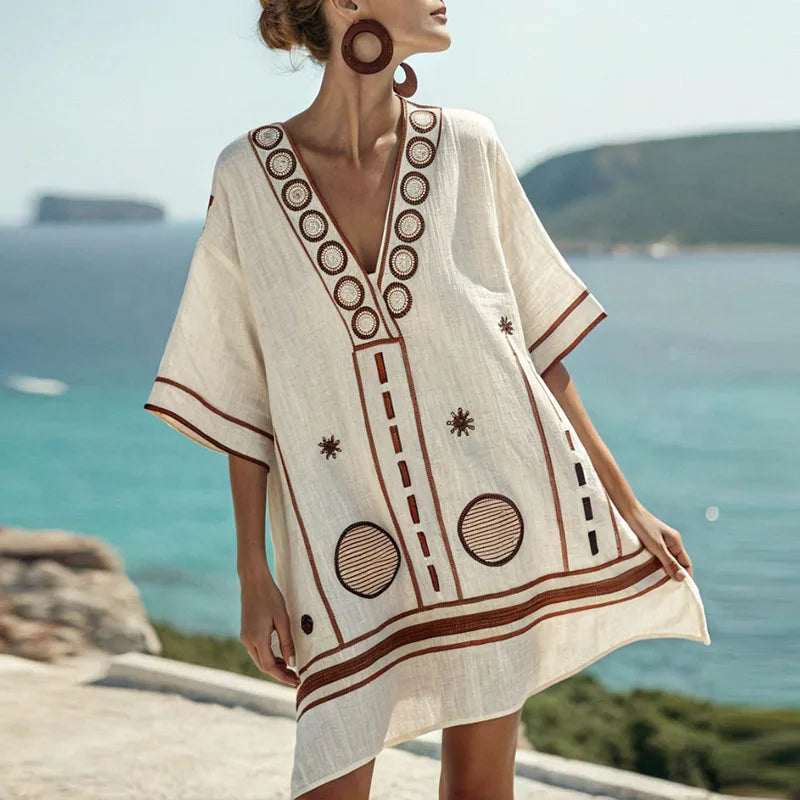 Vestido Largo de Playa Elegante con Escote en V