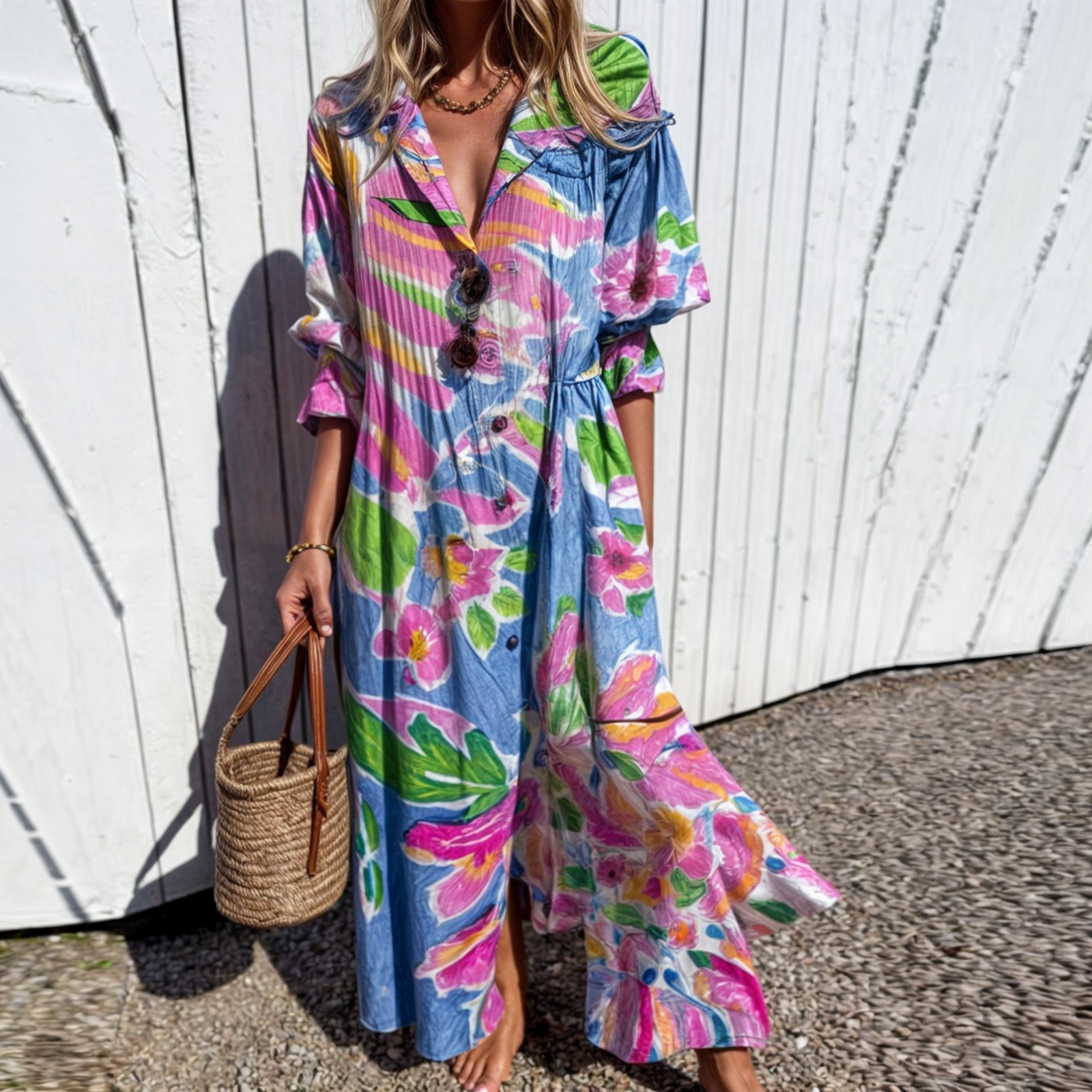 Vestido Boho Primavera Verano De Algodón Y Viscosa