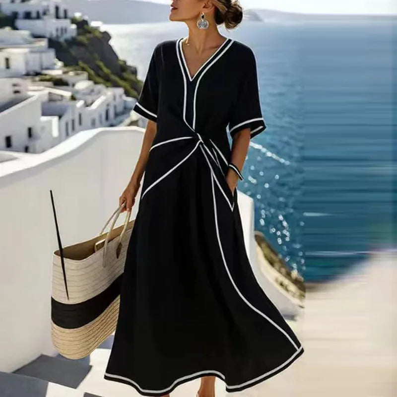 Vestido Midi Playa Mujer Escote en V Estilo Bohemio