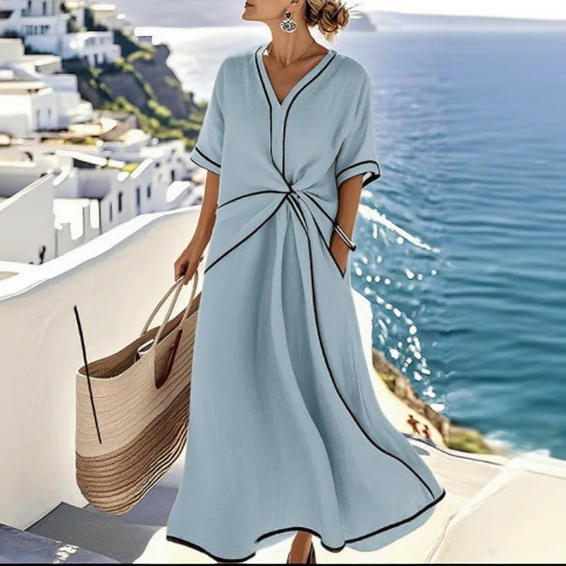 Vestido Midi Playa Mujer Escote en V Estilo Bohemio