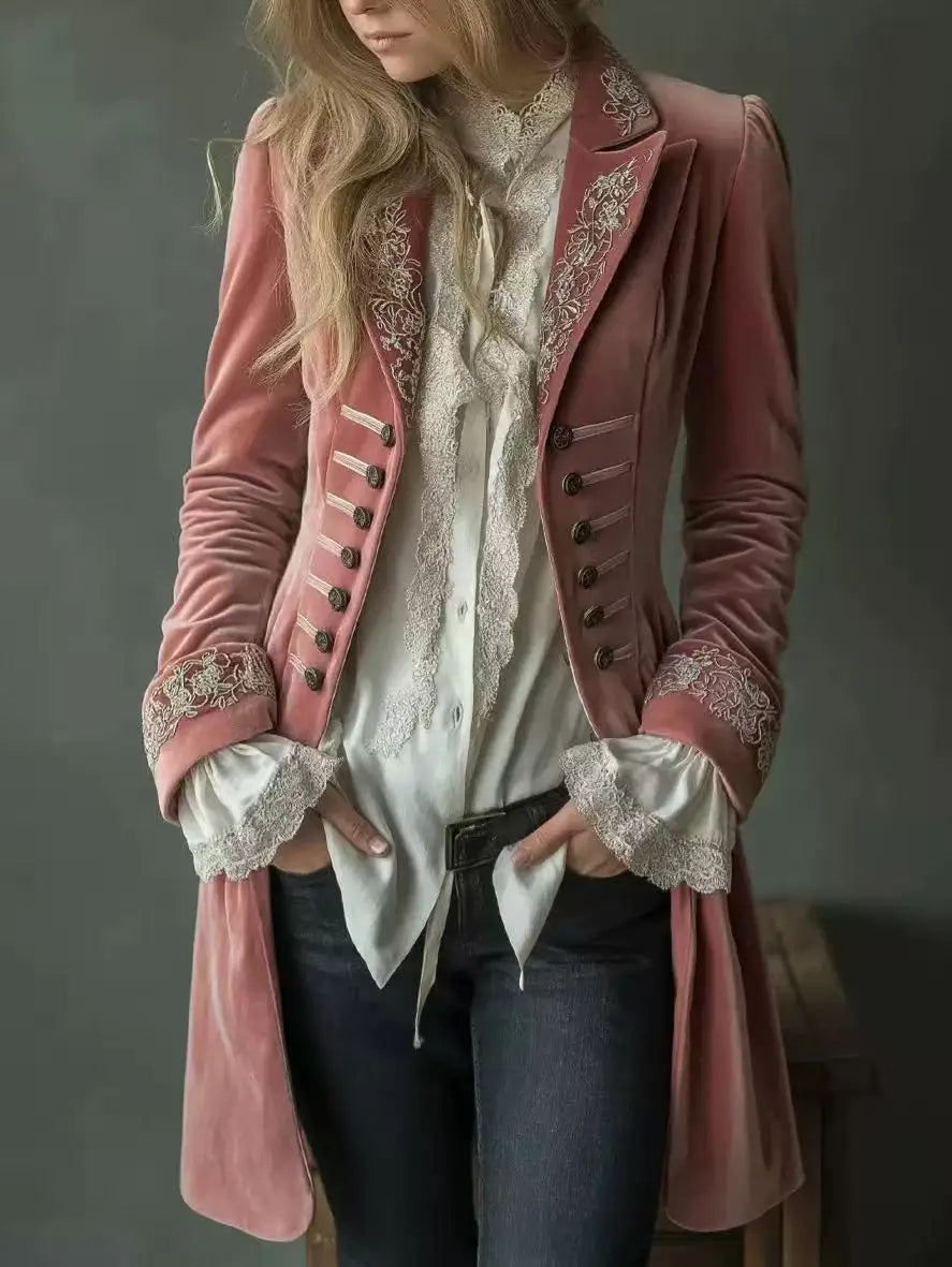 Laura | Chaqueta larga de terciopelo bordado