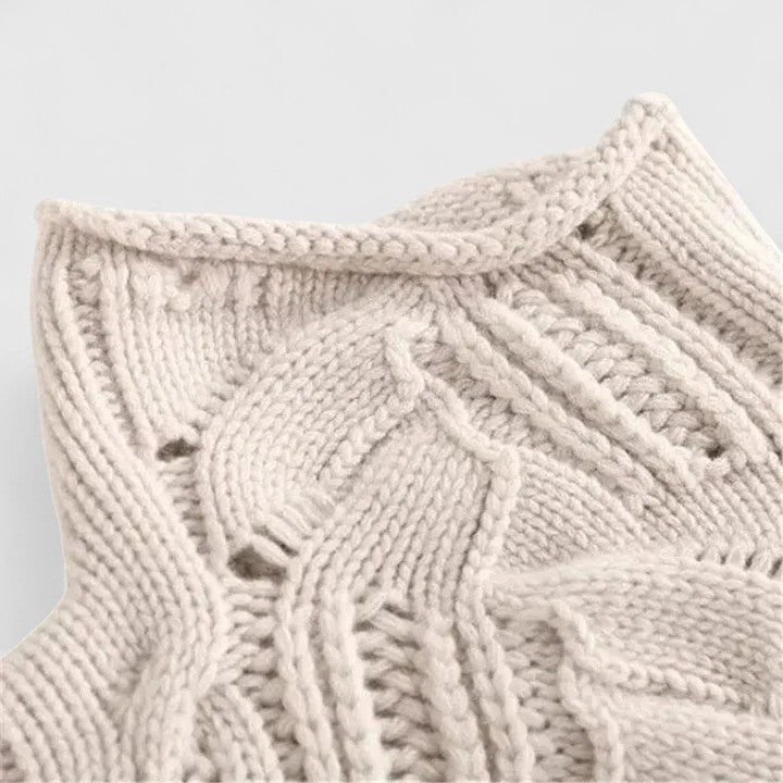 Sudadera de Punto Trenzado Cómoda para Mujer con Cuello Alto, Manga Larga y Estilo Oversize Relajado