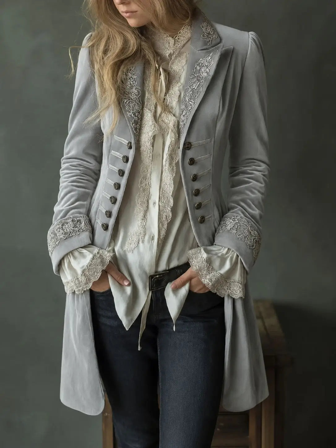 Laura | Chaqueta larga de terciopelo bordado