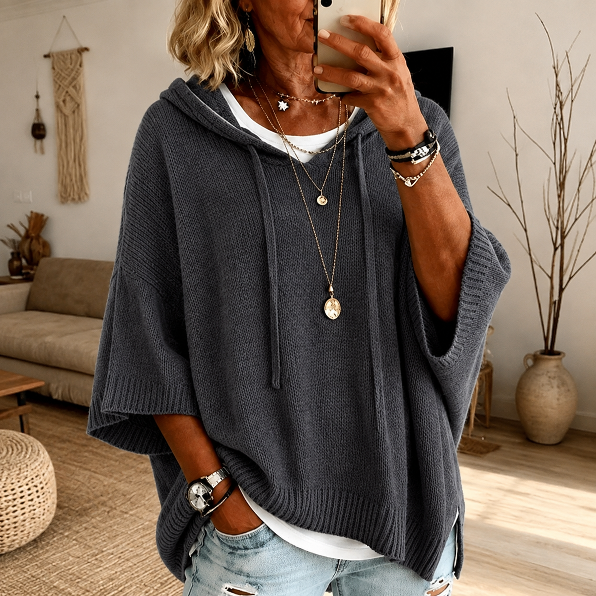 Camille – Jersey poncho gris marengo