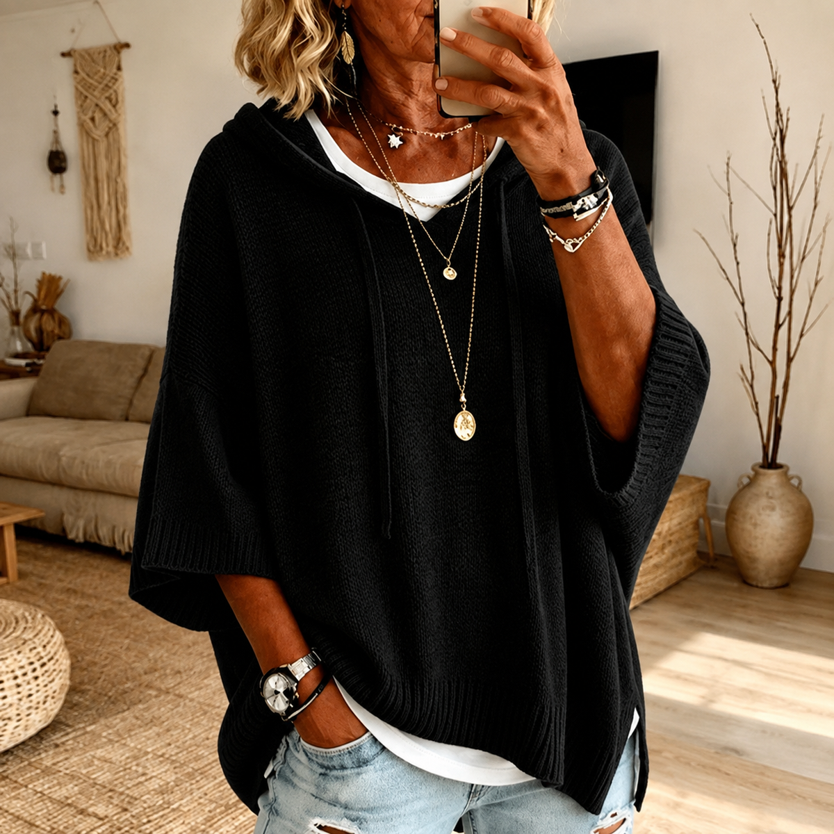 Sophie – Jersey poncho negro