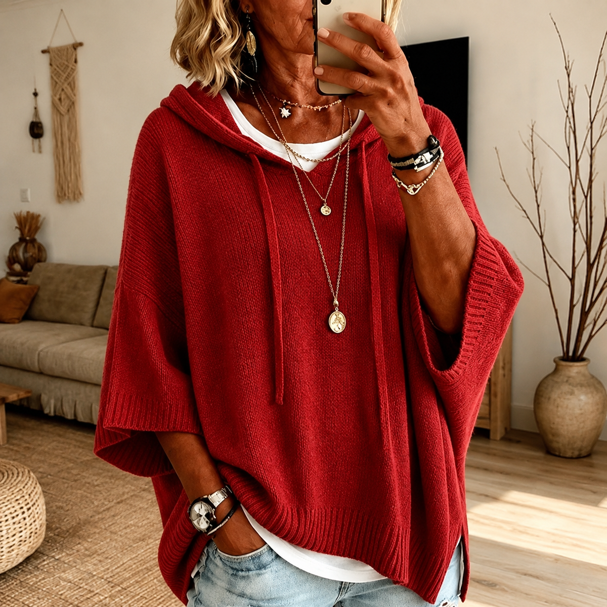 Claire – Jersey poncho rojo