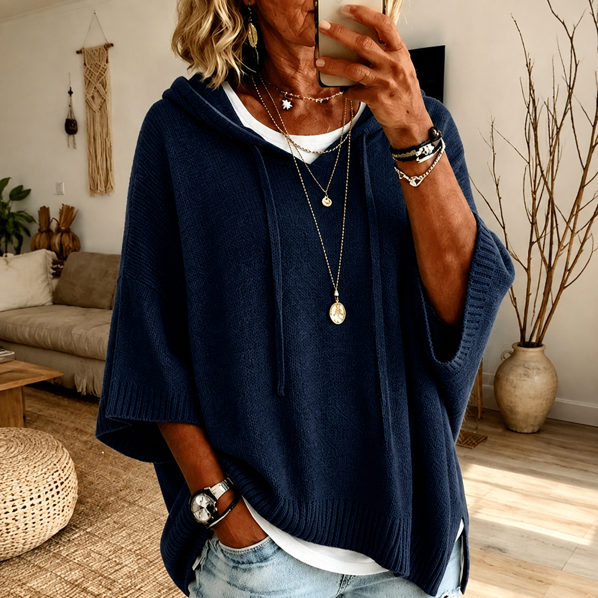 Juliette – Jersey poncho azul marino