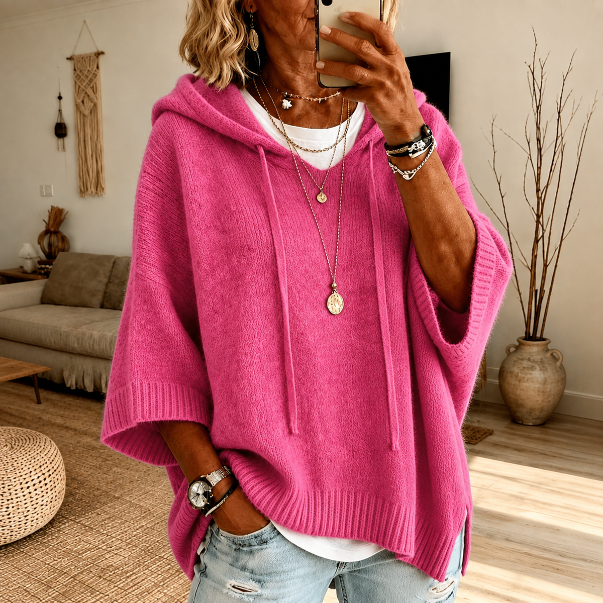 Chloe – Jersey poncho rosa