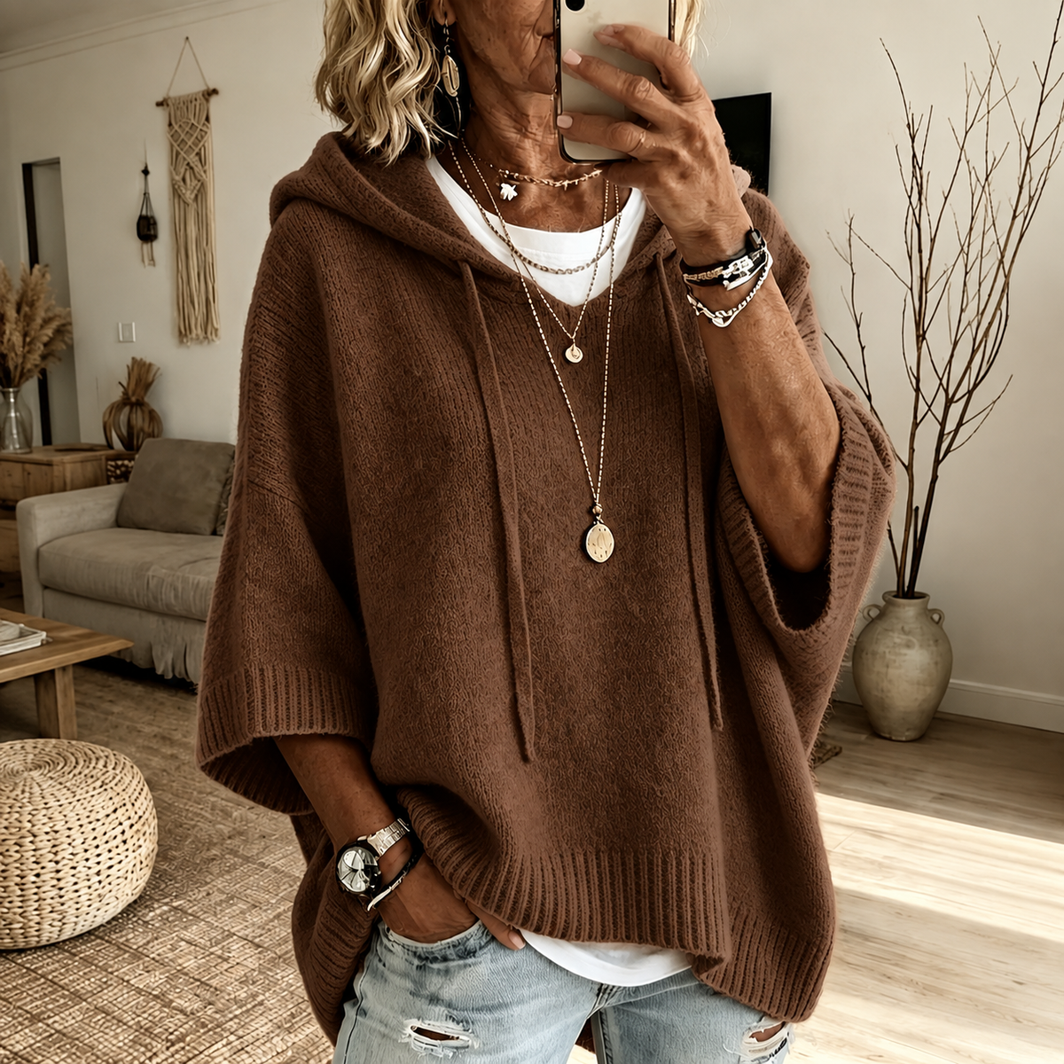 Louise – Jersey poncho marrón