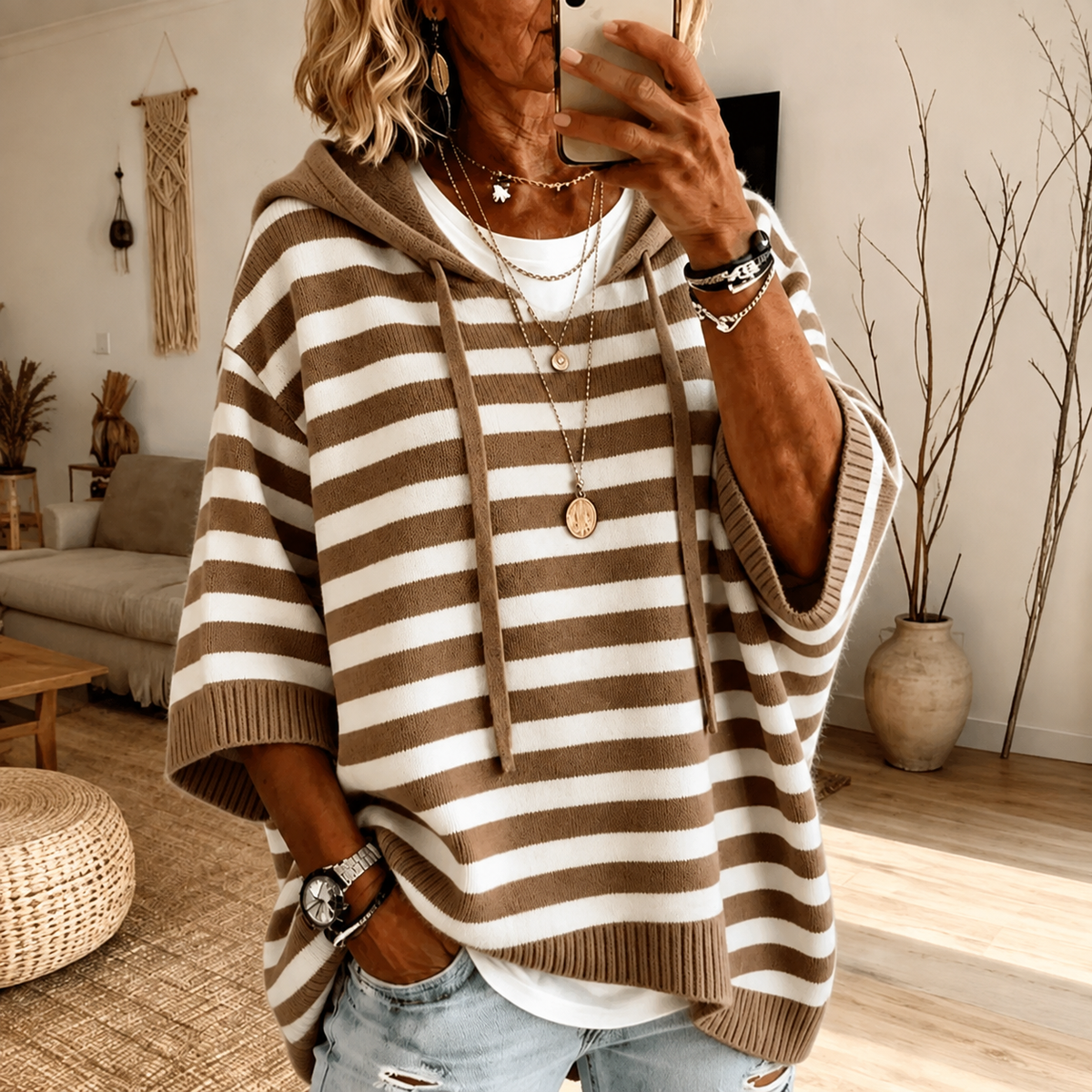 Mathilde – Jersey poncho de rayas topo