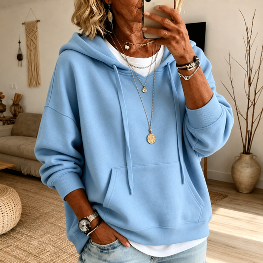 Ines – Jersey poncho con capucha azul cielo