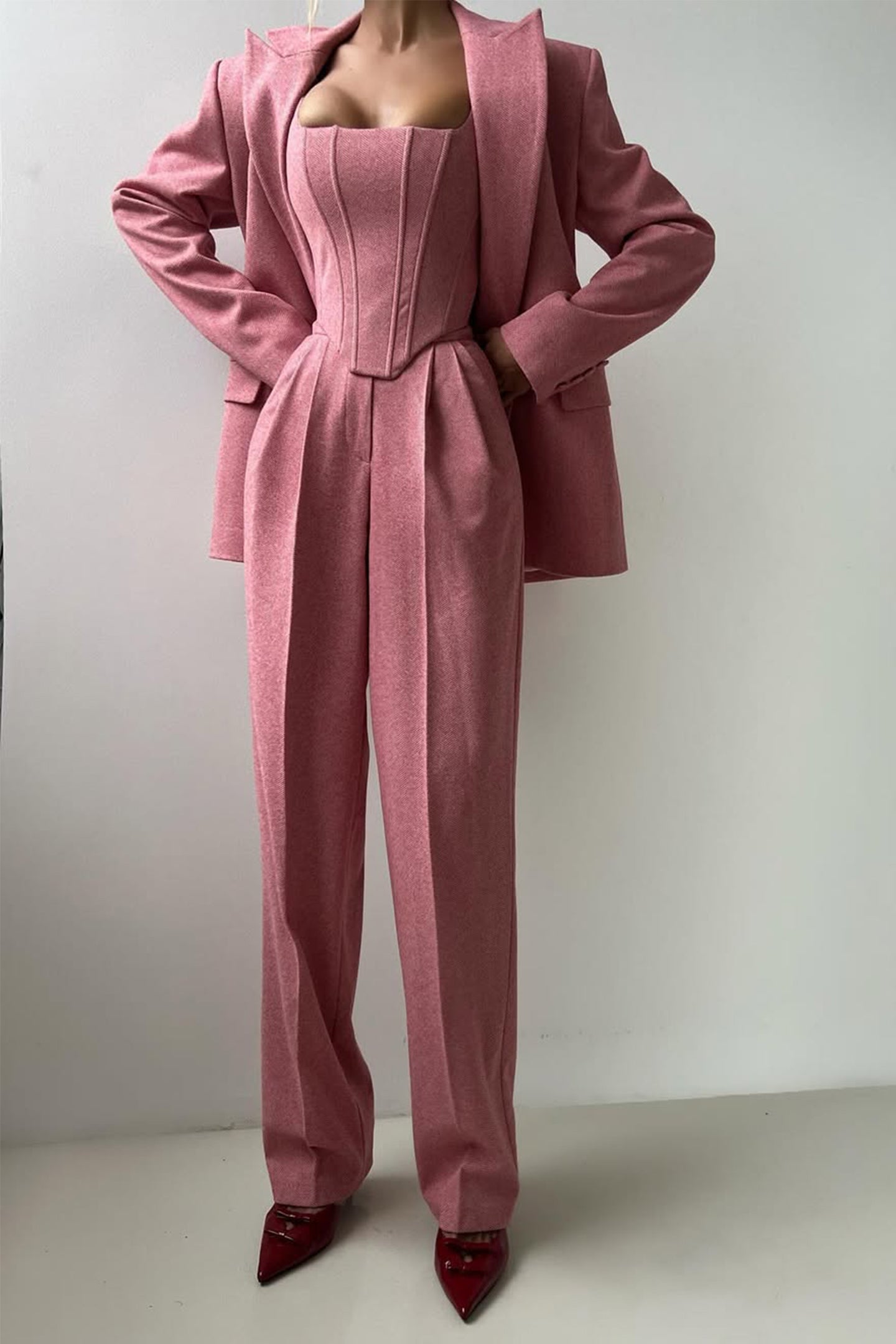 Grace - Conjunto de tres piezas con blazer cruzado de doble botonadura