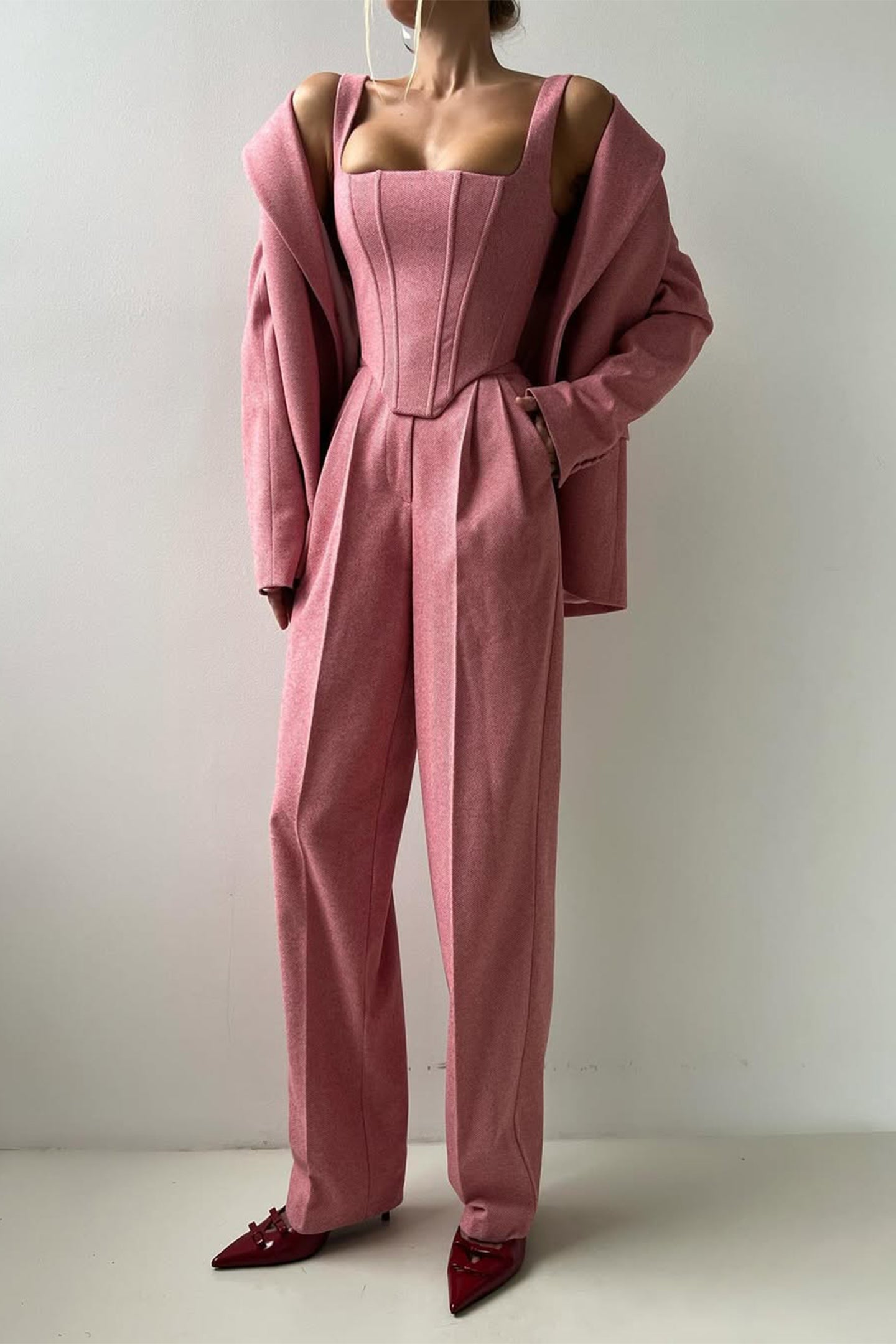 Grace - Conjunto de tres piezas con blazer cruzado de doble botonadura