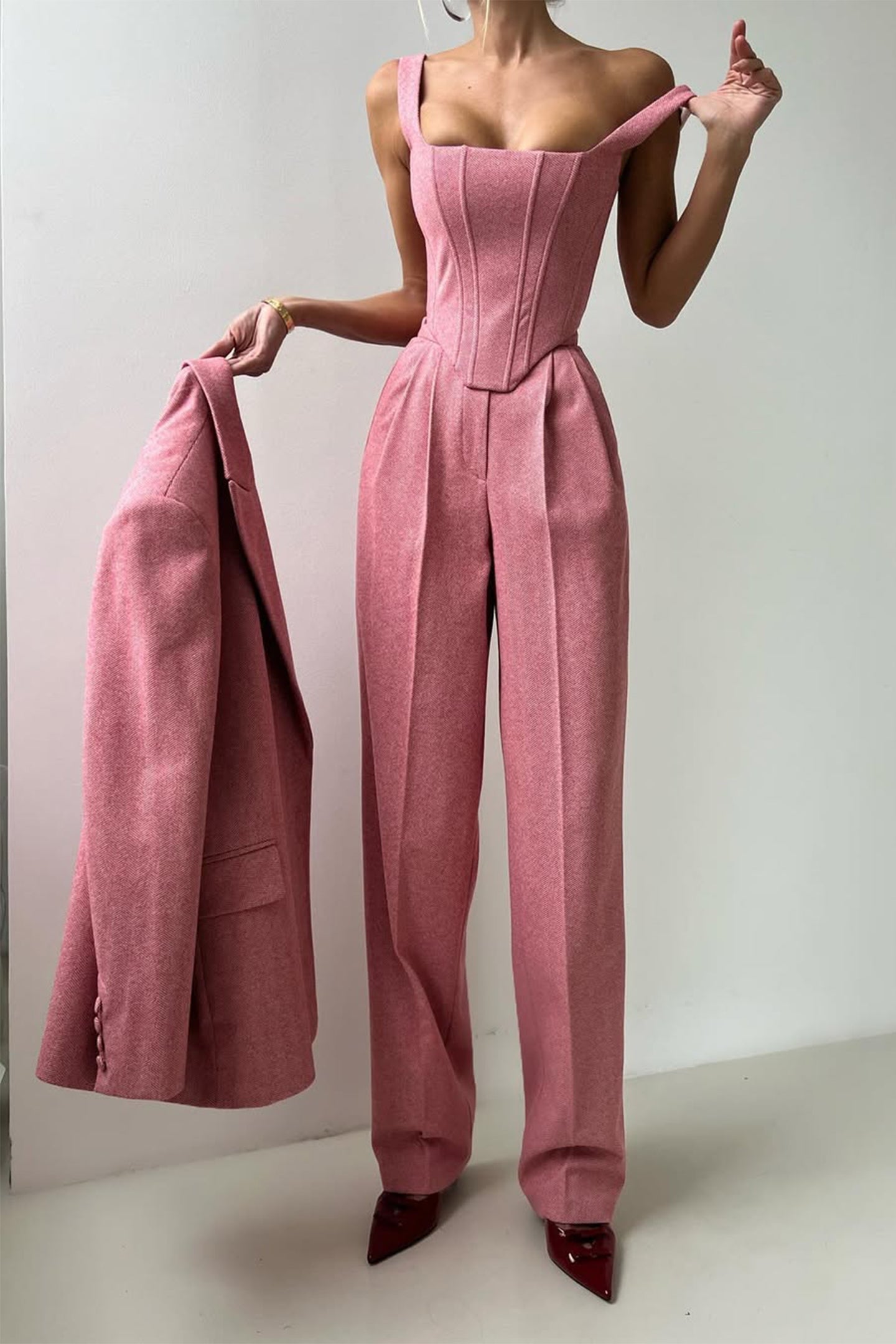 Grace - Conjunto de tres piezas con blazer cruzado de doble botonadura