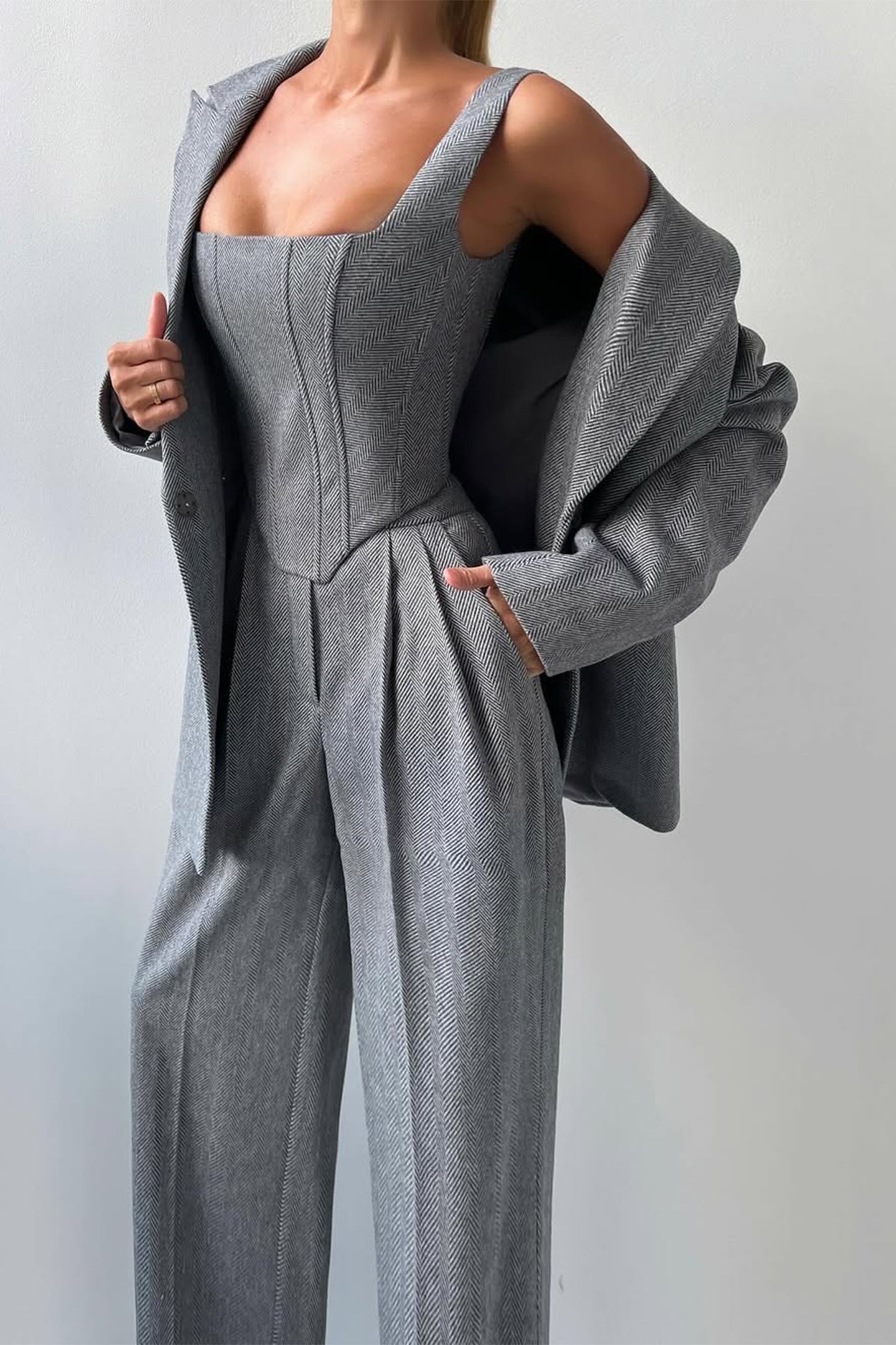 Grace - Conjunto de tres piezas con blazer cruzado de doble botonadura