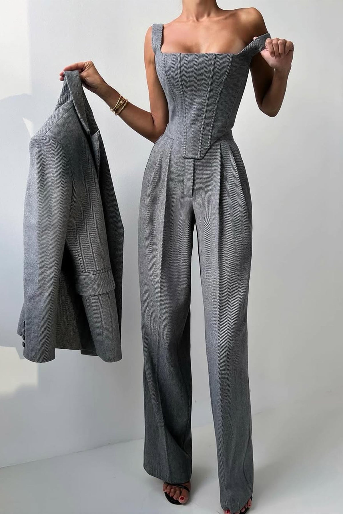Grace - Conjunto de tres piezas con blazer cruzado de doble botonadura
