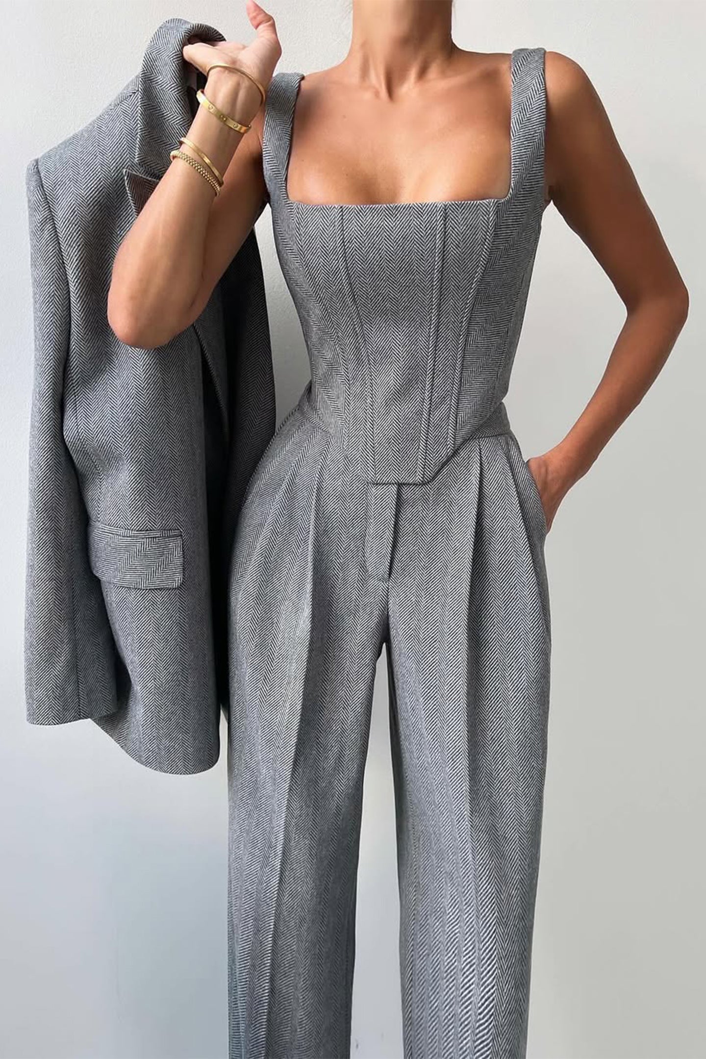 Grace - Conjunto de tres piezas con blazer cruzado de doble botonadura