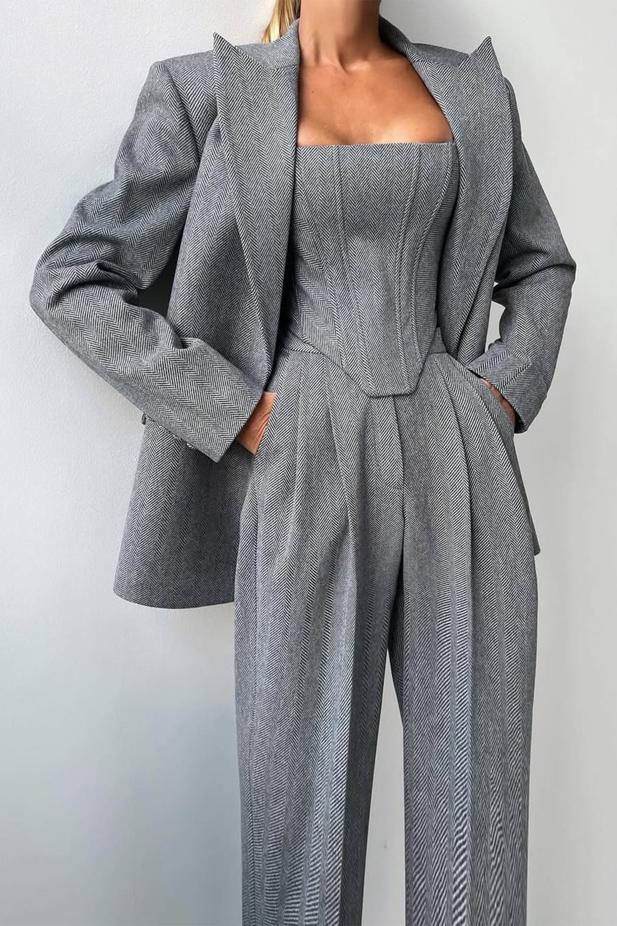 Grace - Conjunto de tres piezas con blazer cruzado de doble botonadura