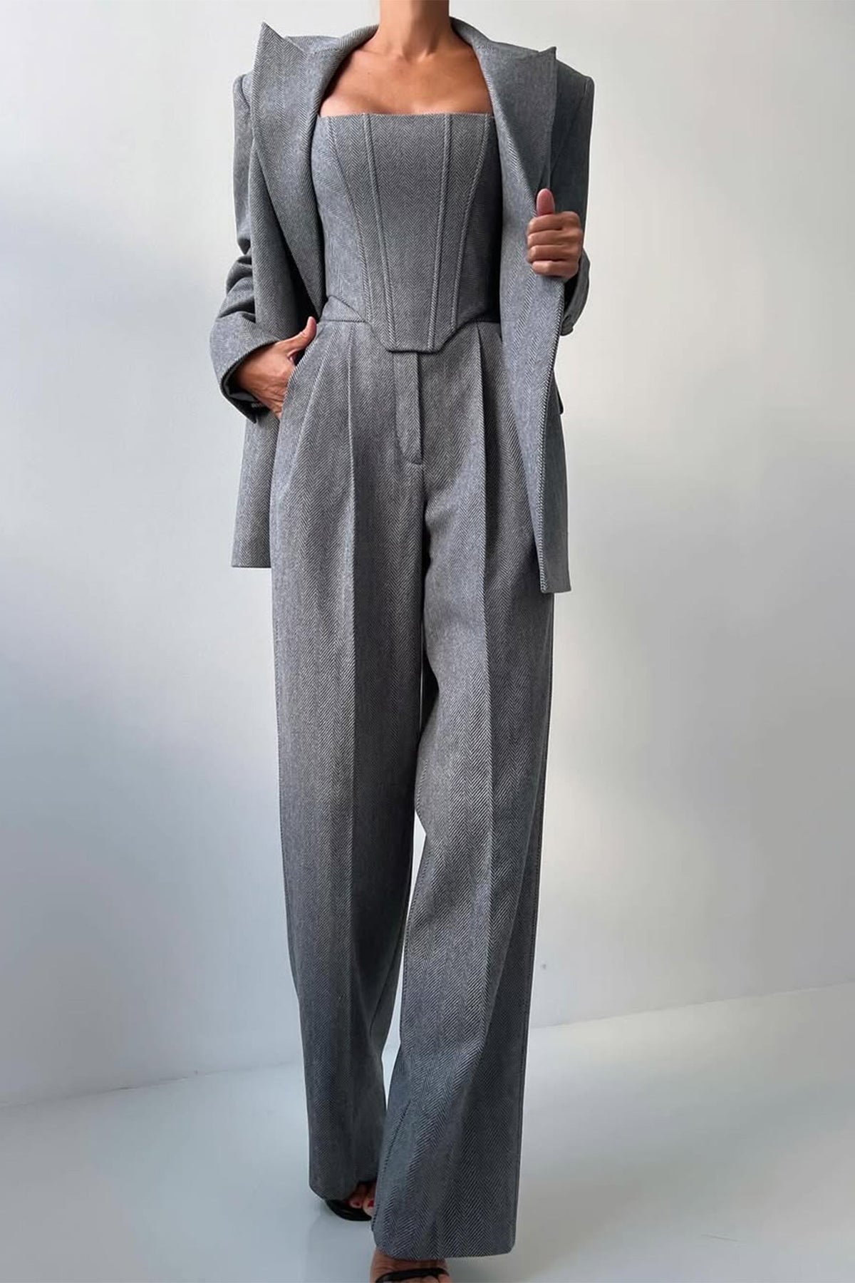 Grace - Conjunto de tres piezas con blazer cruzado de doble botonadura