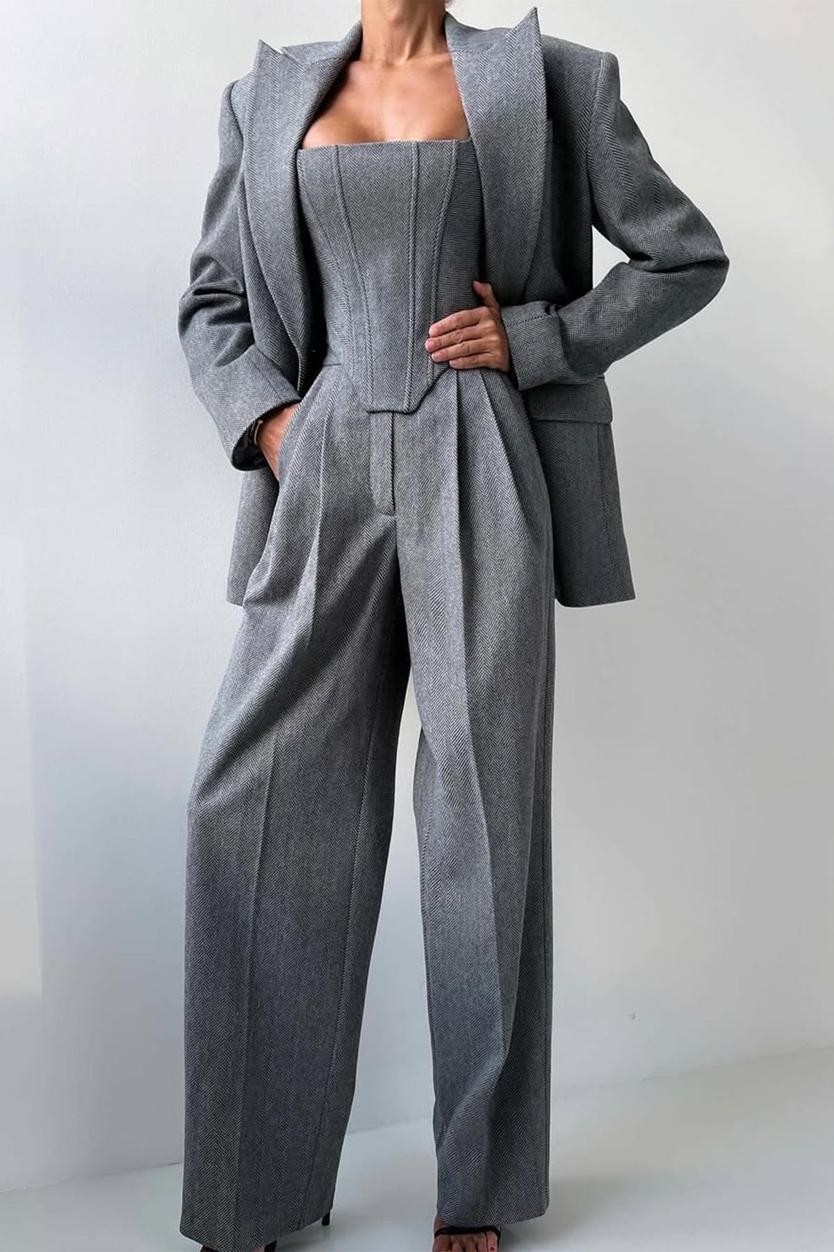 Grace - Conjunto de tres piezas con blazer cruzado de doble botonadura