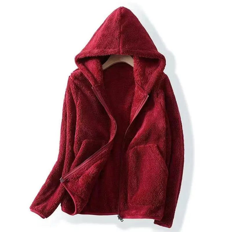 Sudadera de Forro Polar Borreguito Cómoda para Mujer con Capucha, Manga Larga, Cremallera Delantera y Estilo Oversize Relajado