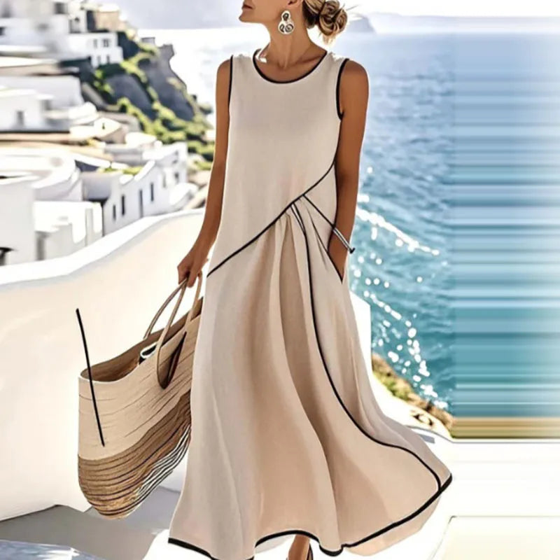 Vestido Midi Playa Mujer Escote en V Estilo Bohemio