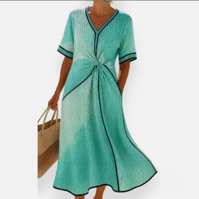 Vestido Midi Playa Mujer Escote en V Estilo Bohemio