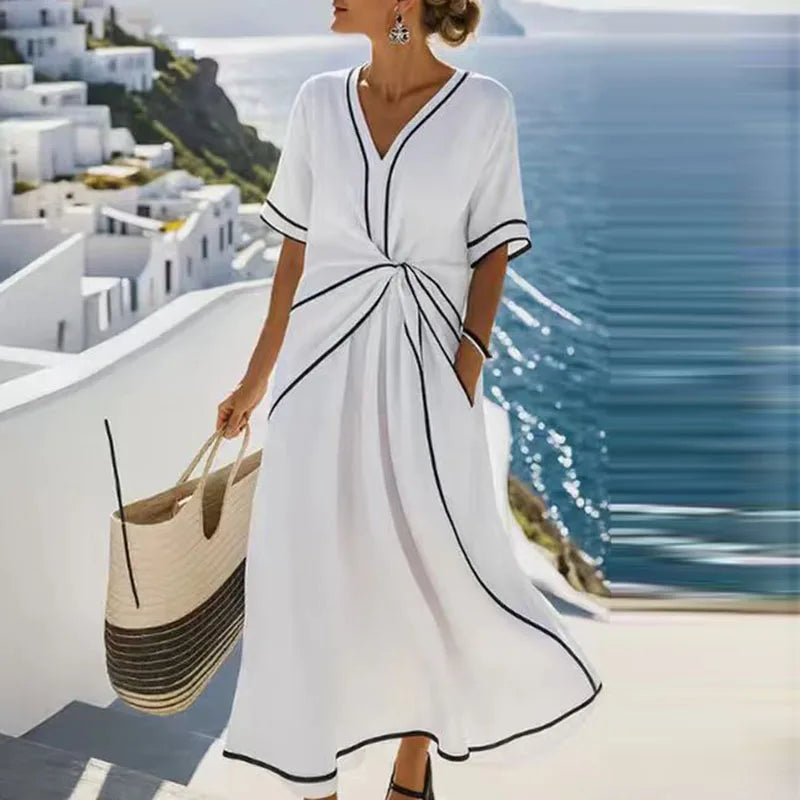 Vestido Midi Playa Mujer Escote en V Estilo Bohemio