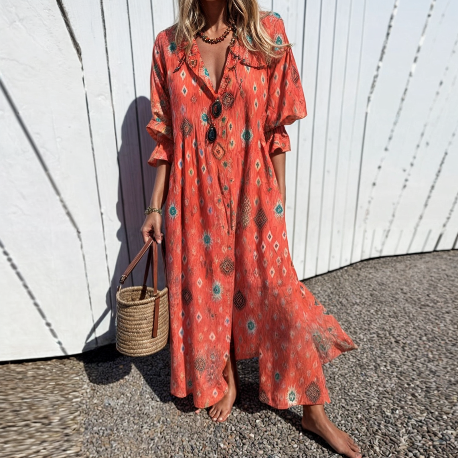 Vestido Boho Primavera Verano De Algodón Y Viscosa