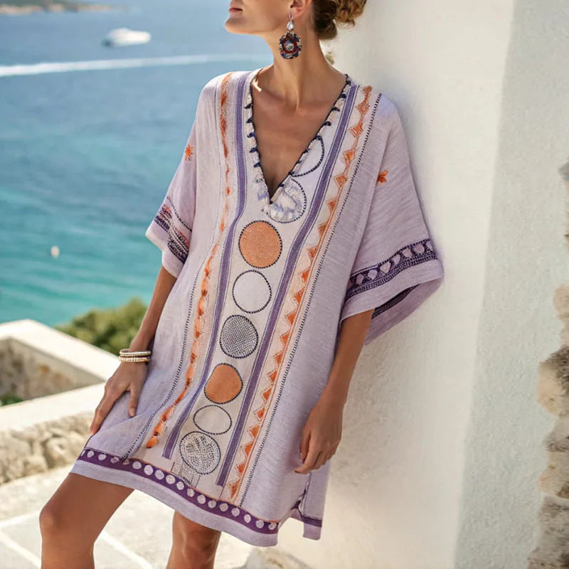 Vestido Largo de Playa Elegante con Escote en V