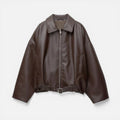 Chaqueta elegante de cuero para mujer, con cuello, manga larga, cinturón y estilo bomber oversize