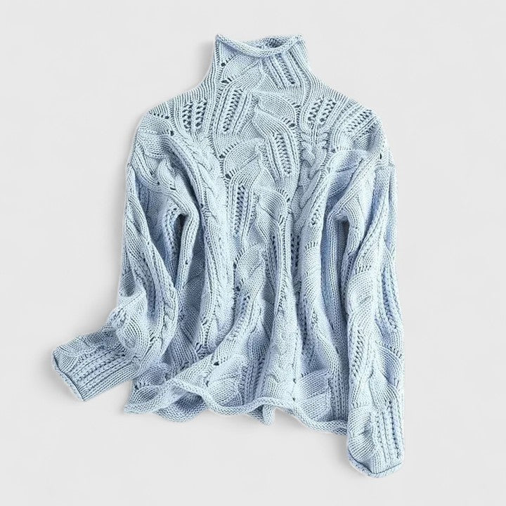 Sudadera de Punto Trenzado Cómoda para Mujer con Cuello Alto, Manga Larga y Estilo Oversize Relajado