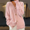 Cárdigan de Punto Trenzado Cómodo para Mujer con Cuello en V, Manga Larga, Botonadura Delantera y Estilo Oversize Relajado