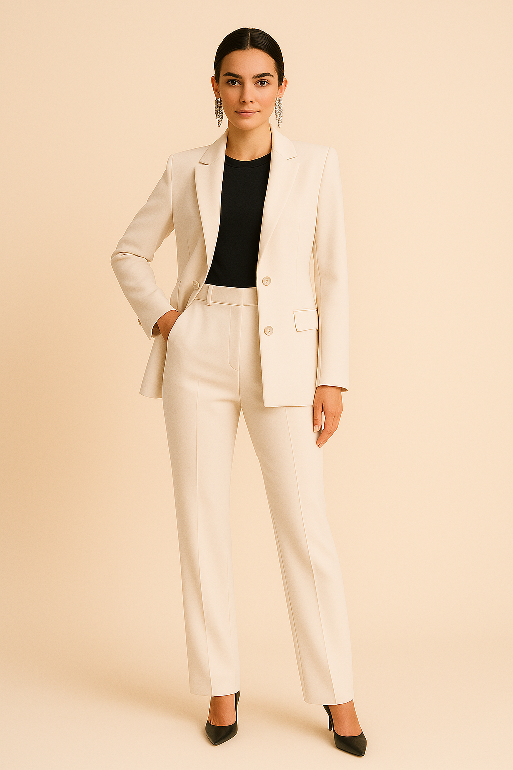 Conjunto elegante de traje de dos piezas para mujer con blazer de sastrería, solapa de muesca y pantalón