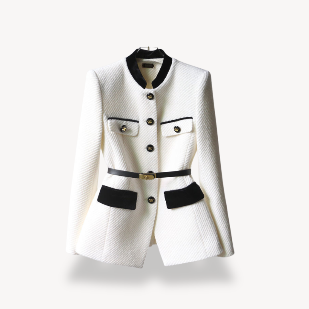 Blazer peplum elegante para mujer con manga larga, cinturón y cierre frontal de botones