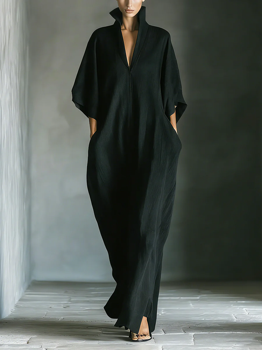 Alessandra™ | Vestido largo negro oversize minimalista con mangas kimono
