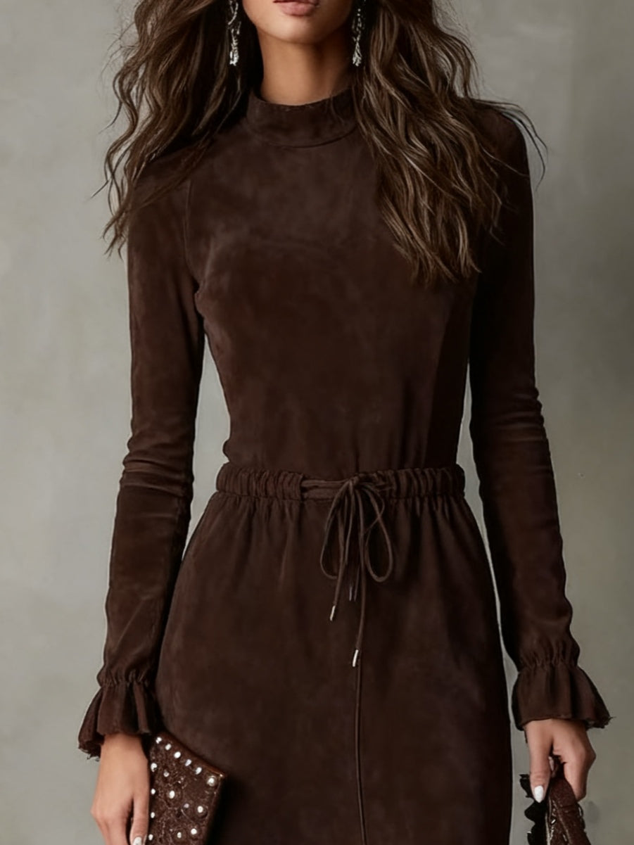 Isla | Vestido midi de ante con lazada en la cintura