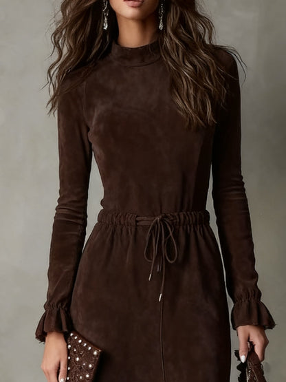 Isla | Vestido midi de ante con lazada en la cintura