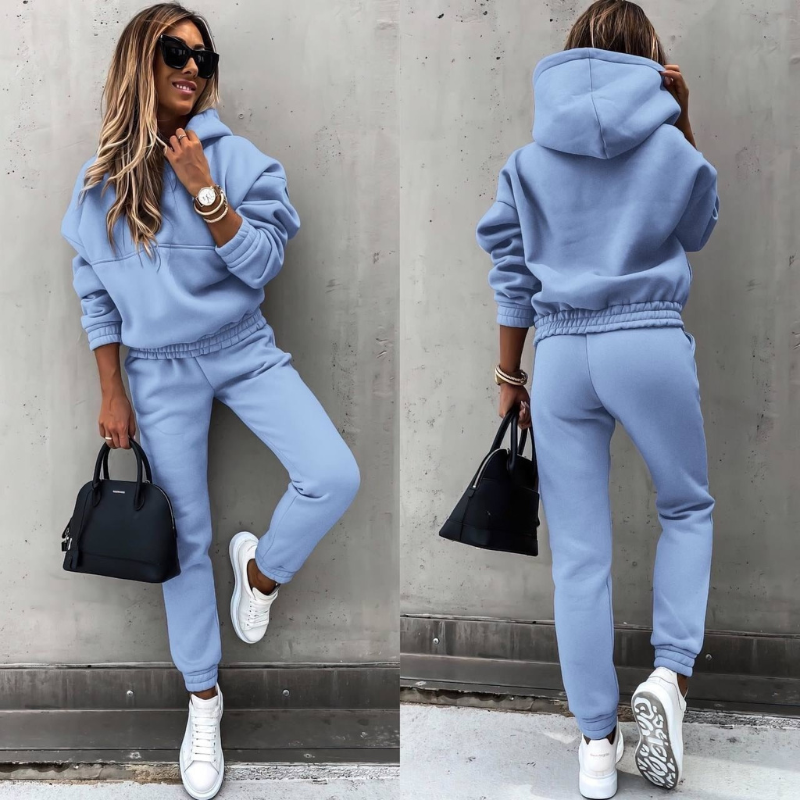 Conjunto de Dos Piezas de Sudadera de Forro Polar sin Esfuerzo para Mujer con Capucha de Cordón, Bolsillo Canguro, Jogger Relajado y Estilo Informal