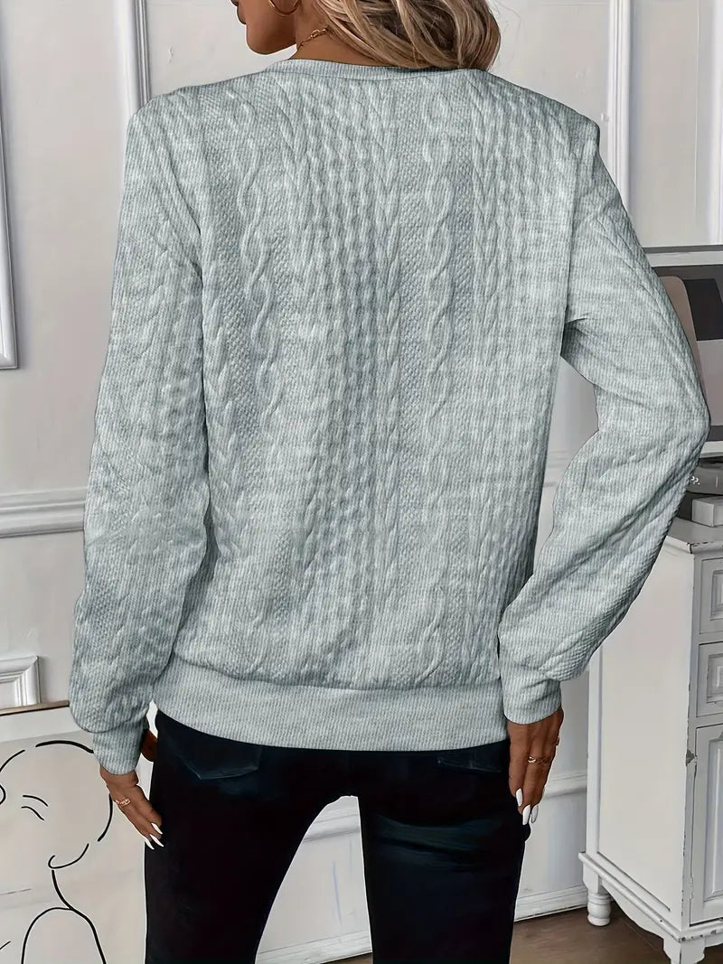 Jersey de Punto Trenzado Cómodo para Mujer con Cuello de Cremallera, Manga Larga y Estilo Relajado Texturizado