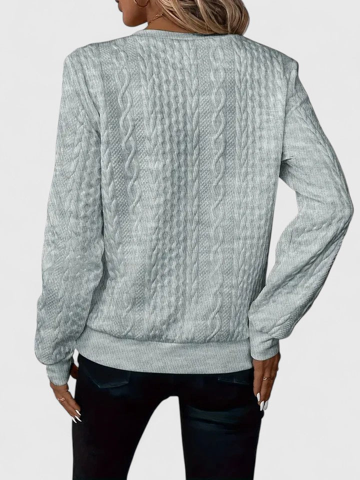 Jersey de Punto Trenzado Cómodo para Mujer con Cuello Redondo, Media Cremallera, Manga Larga y Estilo Relajado