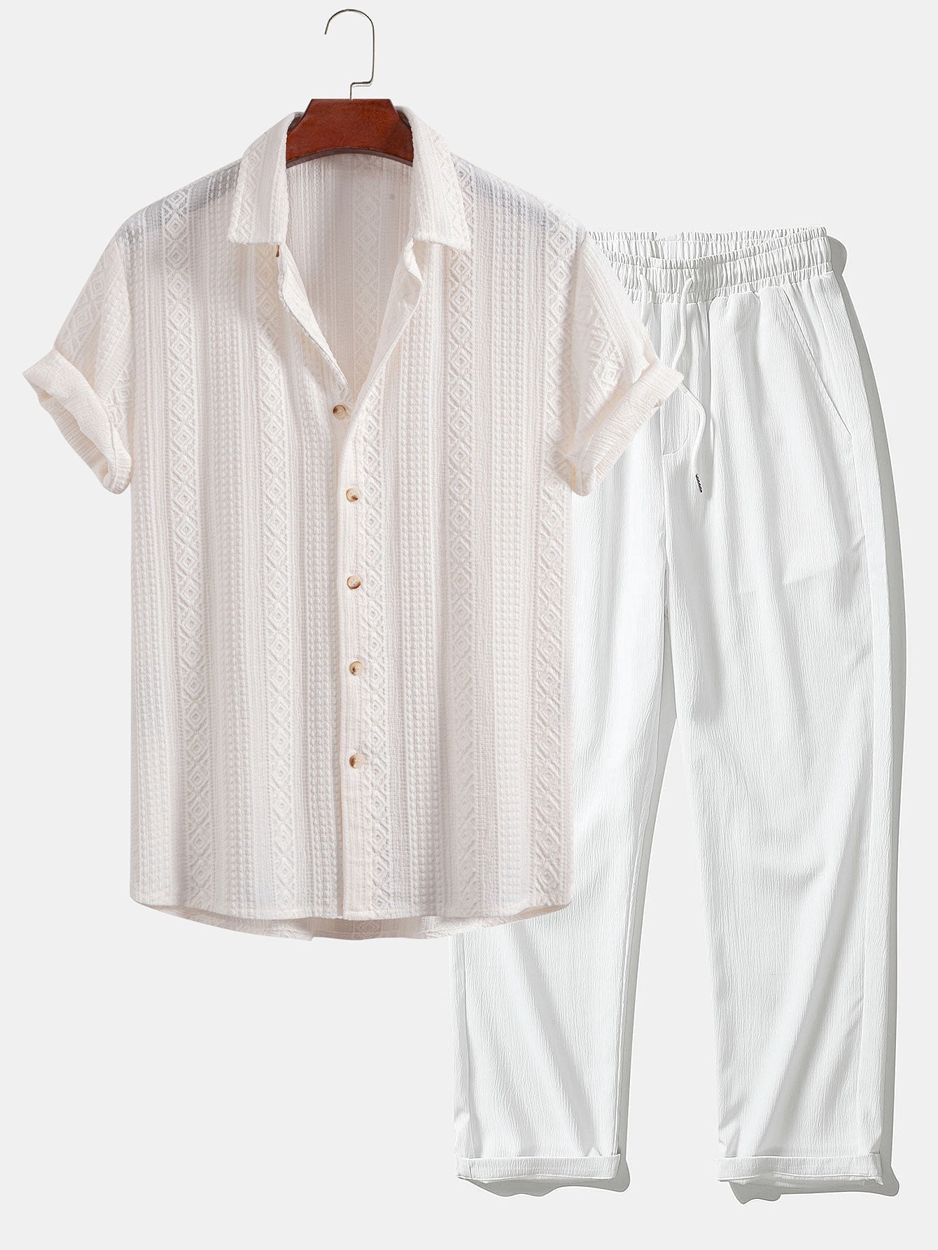 Conjunto Camisa Jacquard Geométrica y Pantalón Recto