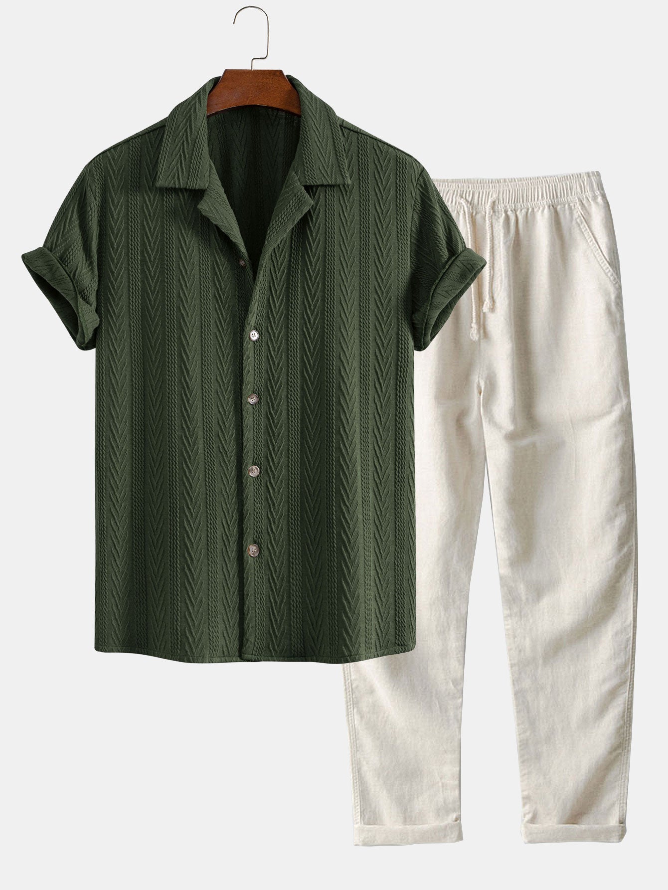 Conjunto Camisa Cubana Jacquard y Pantalón de Lino