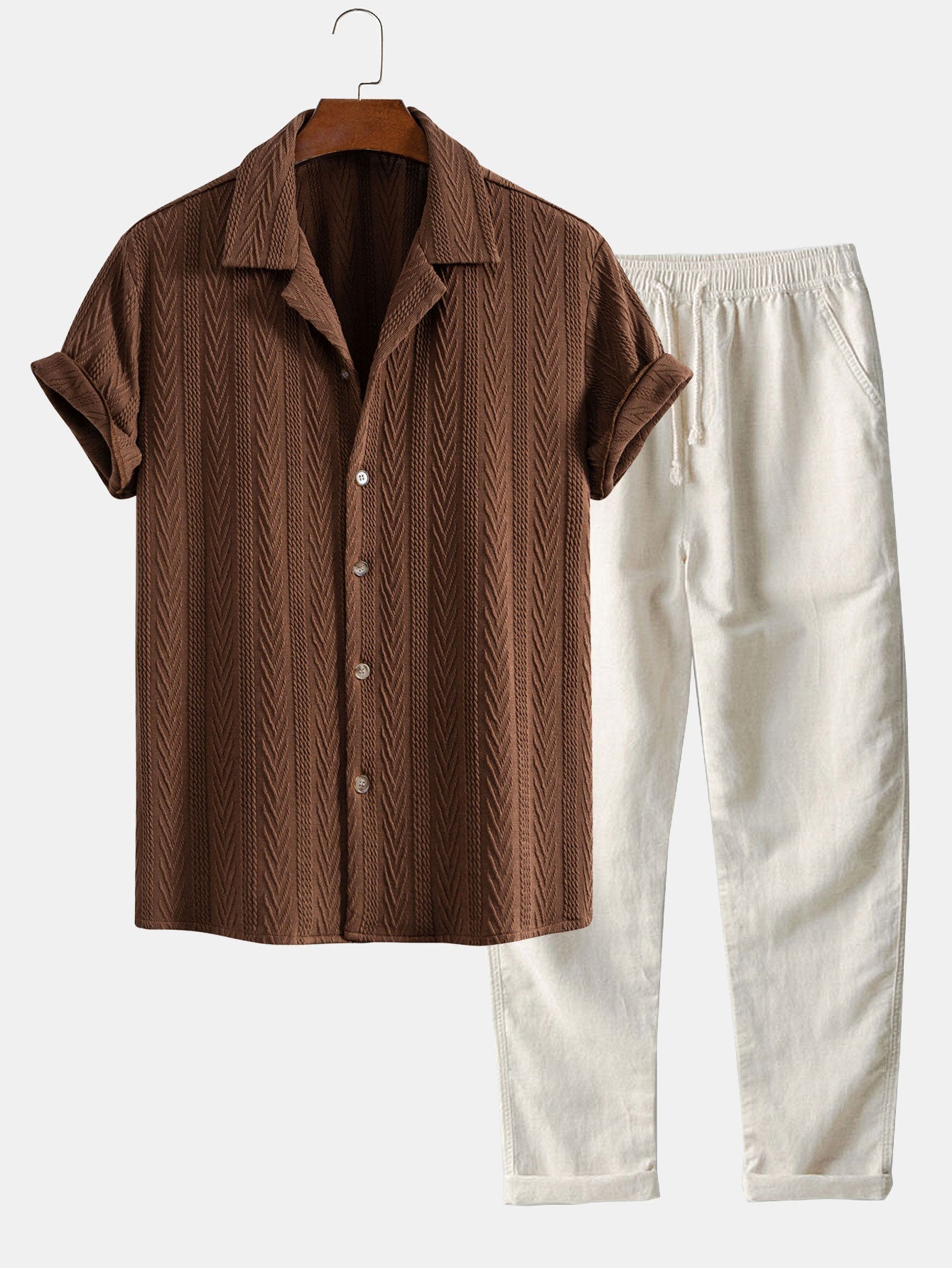 Conjunto Camisa Cubana Jacquard y Pantalón de Lino