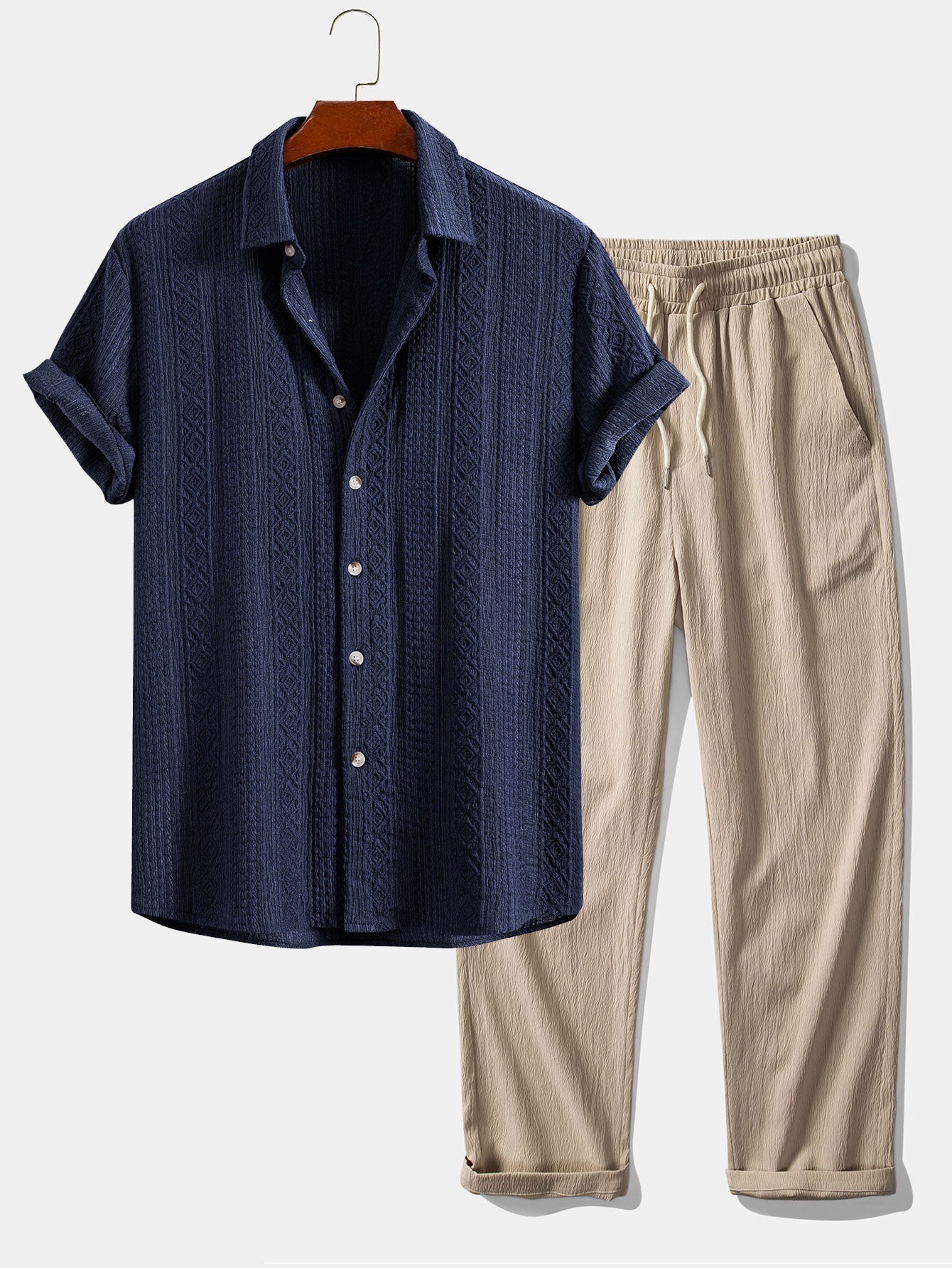 Conjunto Camisa Jacquard Geométrica y Pantalón Recto