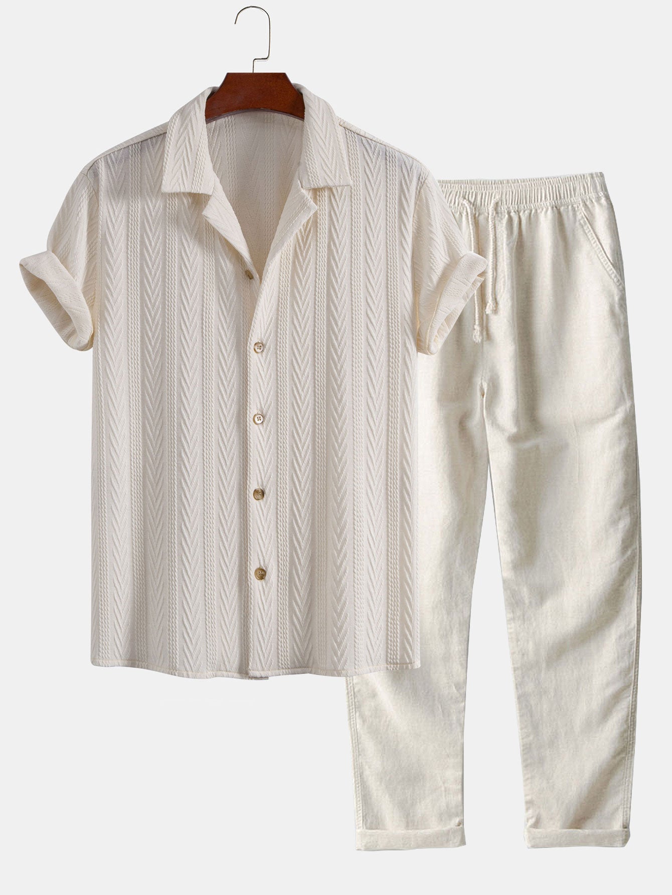Conjunto Camisa Cubana Jacquard y Pantalón de Lino