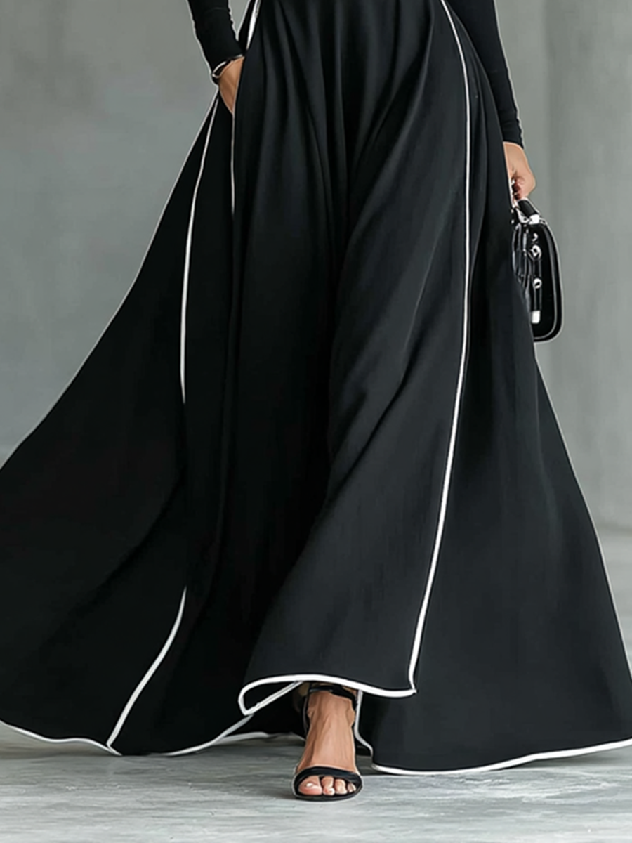 Vestido Maxi Negro Entallado con Cuello Alto Elegante