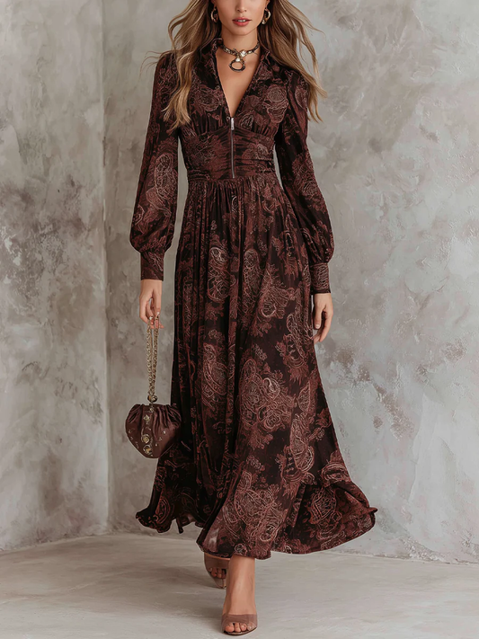 Marlene | Vestido midi con estampado de cachemir y cremallera en el escote