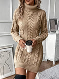 Vestido Jersey de Punto Trenzado Cómodo para Mujer con Cuello Alto, Manga Larga y Estilo Bodycon Mini