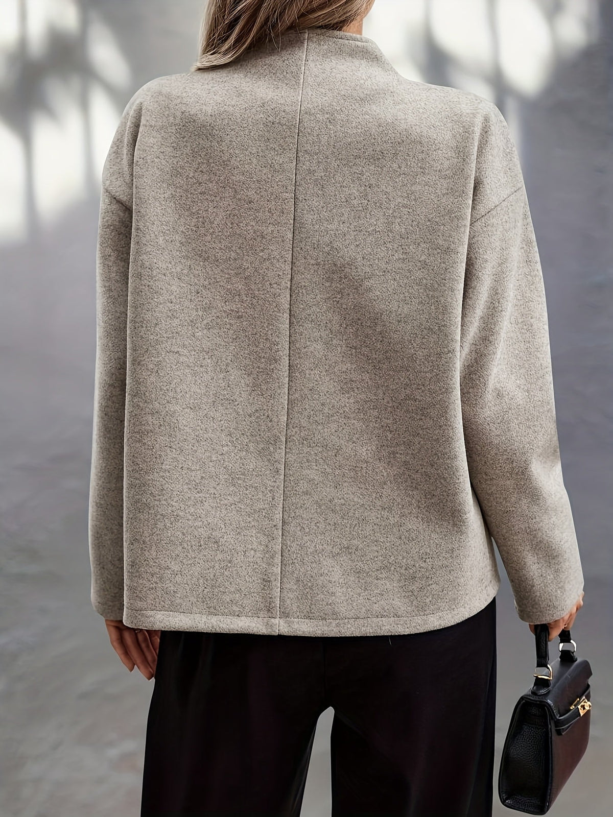 Helen / Elegante abrigo de lana color albaricoque para mujer, con cuello alto, manga larga, cierre cruzado de doble botonadura y corte oversize